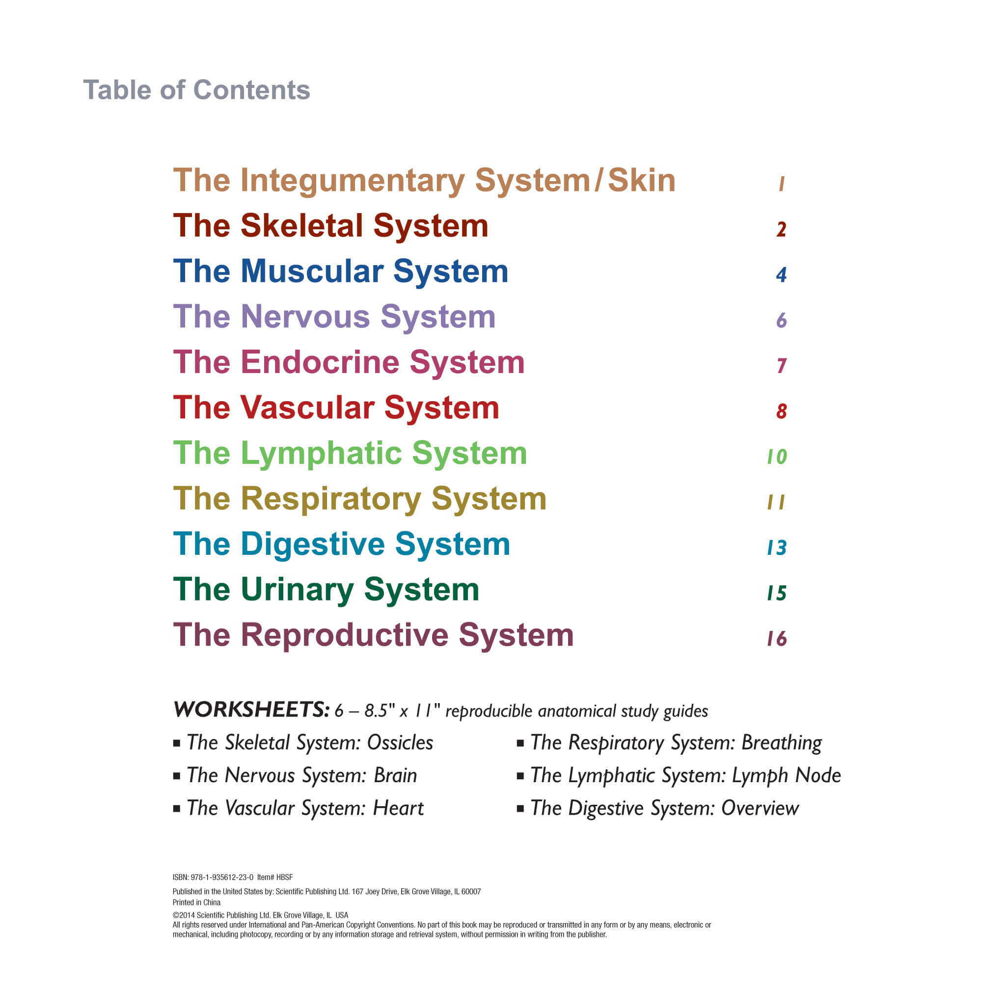 Human Body Systems Chart